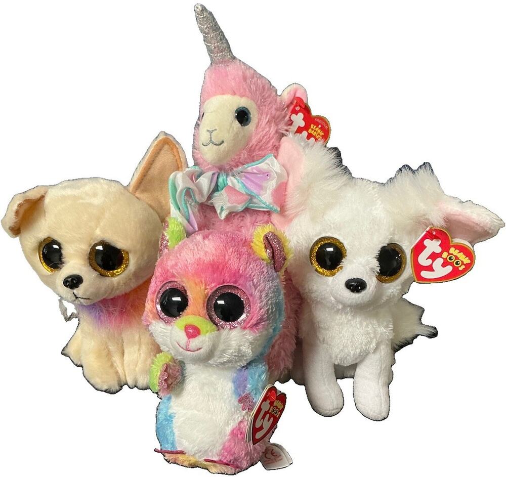 Ty Beanie Boos Plush Lot of 4 w/ Tags Unicorn Llama Chihuahua White Fox
